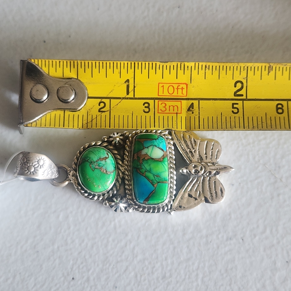 Artisan Pendant Sterling Silver Butterfly Peacock Dhalia Gemstones Bug Jewelry - Picture 6 of 7